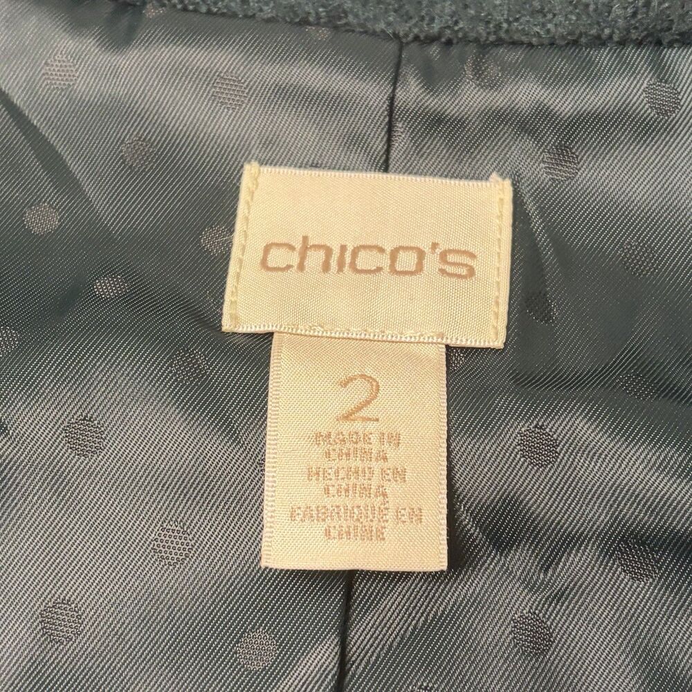 Chico's Sz 2 (12) Emerald Green Wool Poncho Jacket Blazer Hidden Buttons EUC - Picture 2 of 10